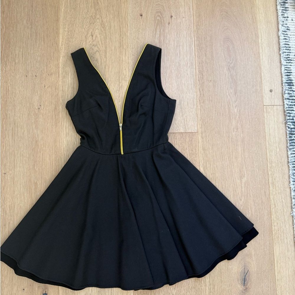 Ark & Co Black Fit and Flare Dress Deep V Gold/yellow  Zipper Skater Dress Small